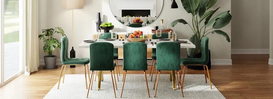 Modern dining room with table and upholstered chairs